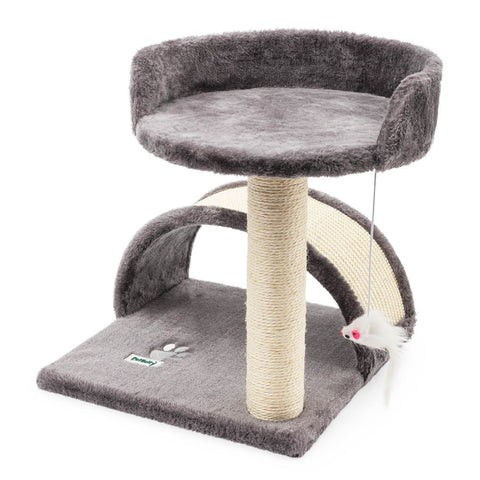 Cat Bed with Scratch Post - Grey