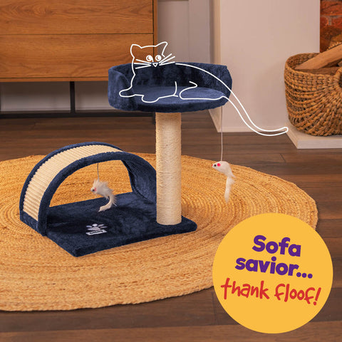 Cat Bed with Scratch Post - Navy
